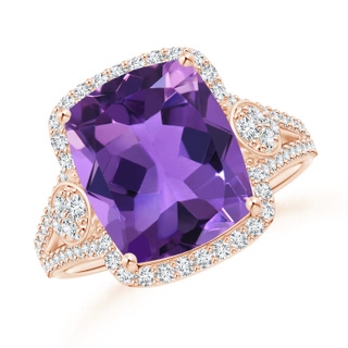 12x10mm AAA Cushion Amethyst Split Shank Cocktail Ring with Pear Motif in Rose Gold