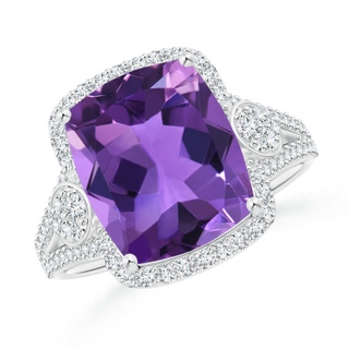 12x10mm AAA Cushion Amethyst Split Shank Cocktail Ring with Pear Motif in White Gold