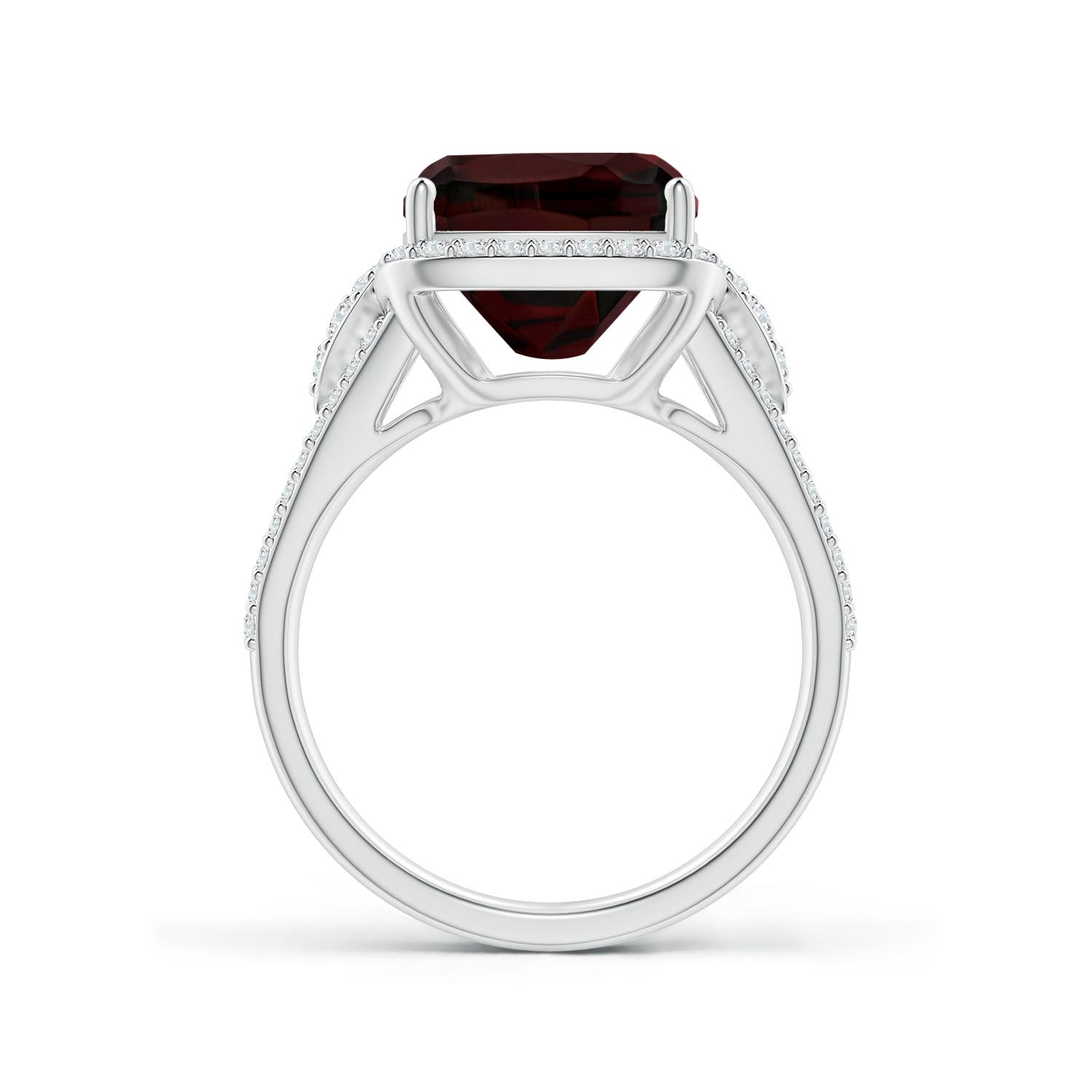 12x10mm A Cushion Garnet Split Shank Cocktail Ring with Pear Motif in P950 Platinum