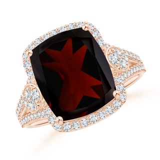 12x10mm A Cushion Garnet Split Shank Cocktail Ring with Pear Motif in Rose Gold