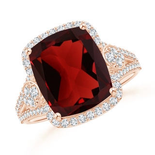 12x10mm AAA Cushion Garnet Split Shank Cocktail Ring with Pear Motif in Rose Gold