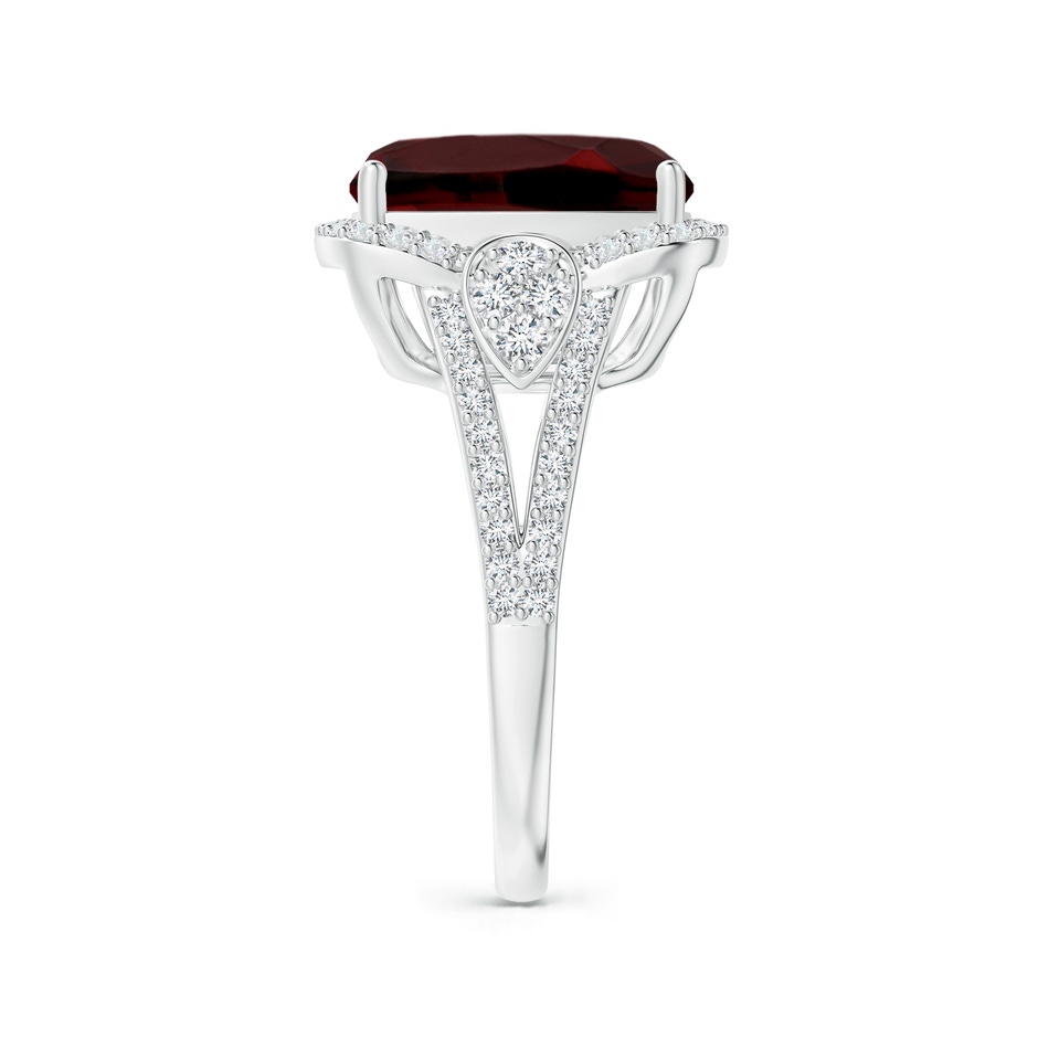 12x10mm AAA Cushion Garnet Split Shank Cocktail Ring with Pear Motif in White Gold side 2