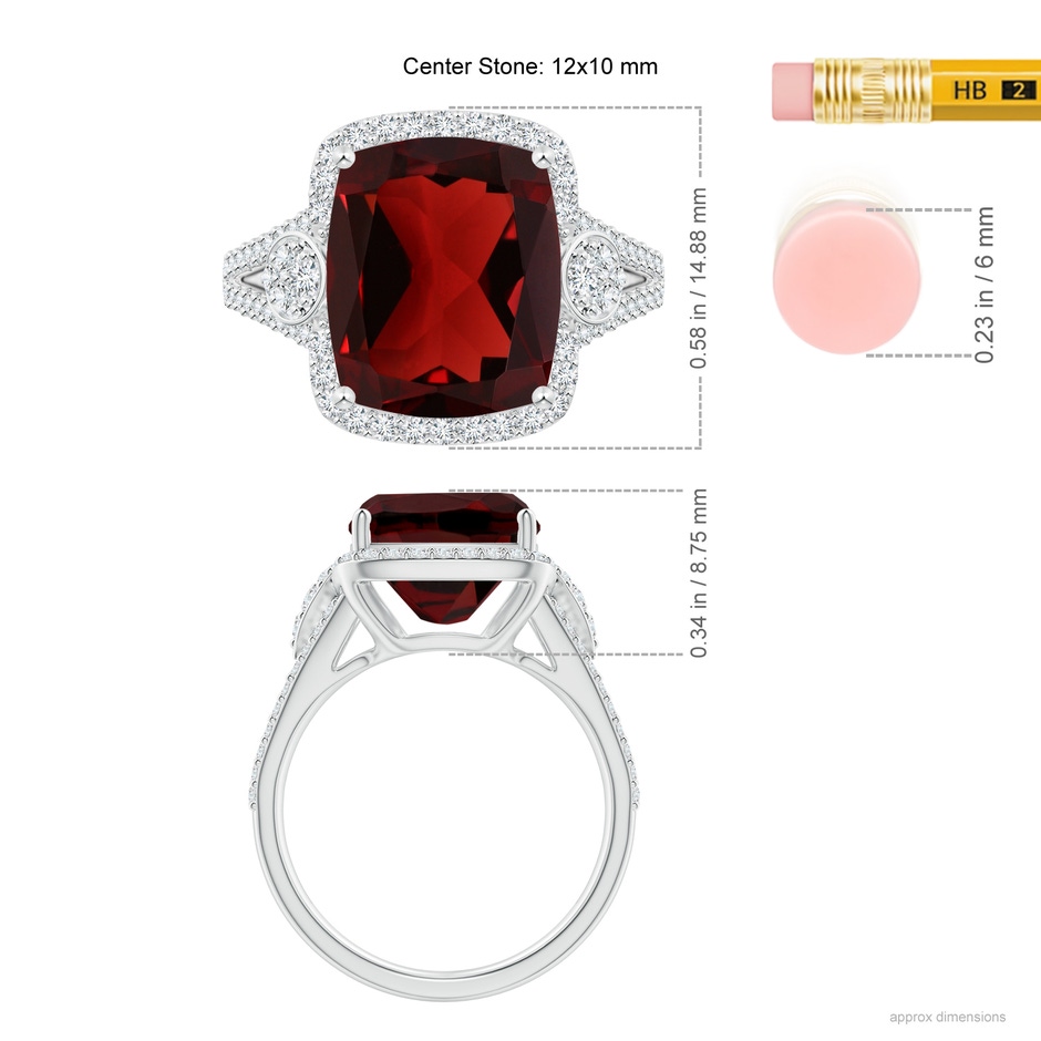 12x10mm AAA Cushion Garnet Split Shank Cocktail Ring with Pear Motif in White Gold ruler