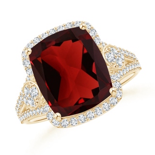 12x10mm AAA Cushion Garnet Split Shank Cocktail Ring with Pear Motif in Yellow Gold