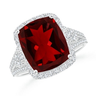 12x10mm AAAA Cushion Garnet Split Shank Cocktail Ring with Pear Motif in P950 Platinum