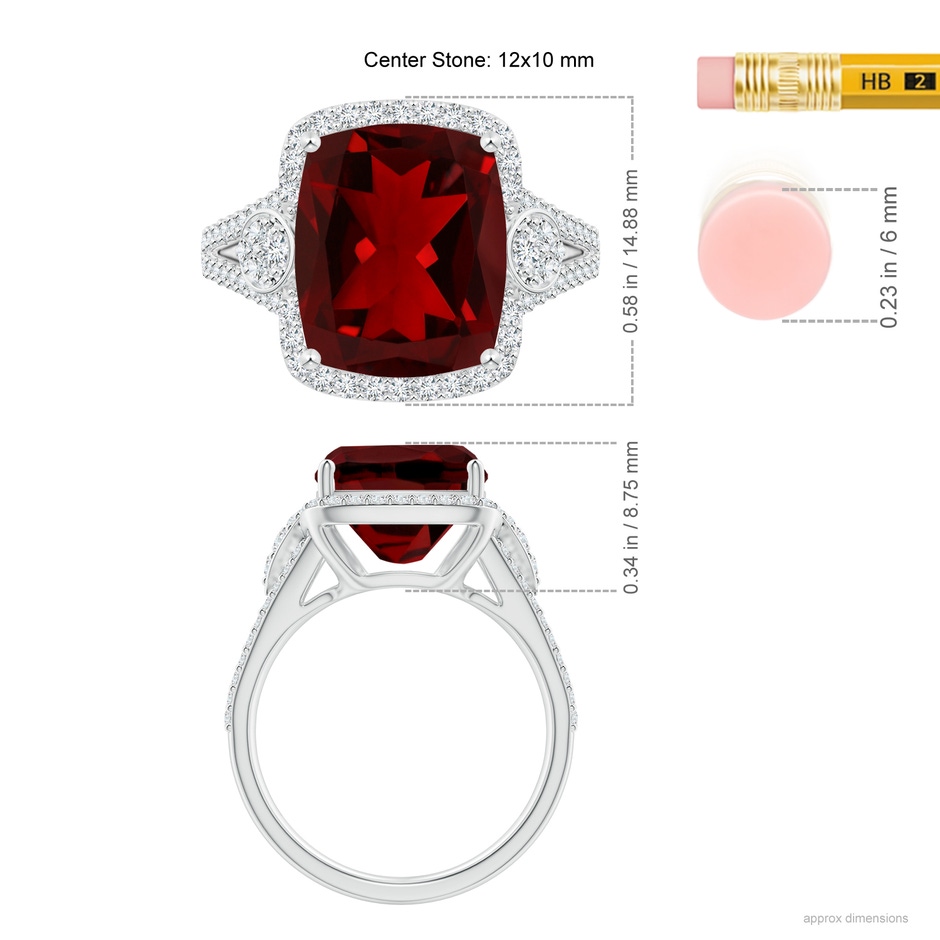 12x10mm AAAA Cushion Garnet Split Shank Cocktail Ring with Pear Motif in P950 Platinum ruler