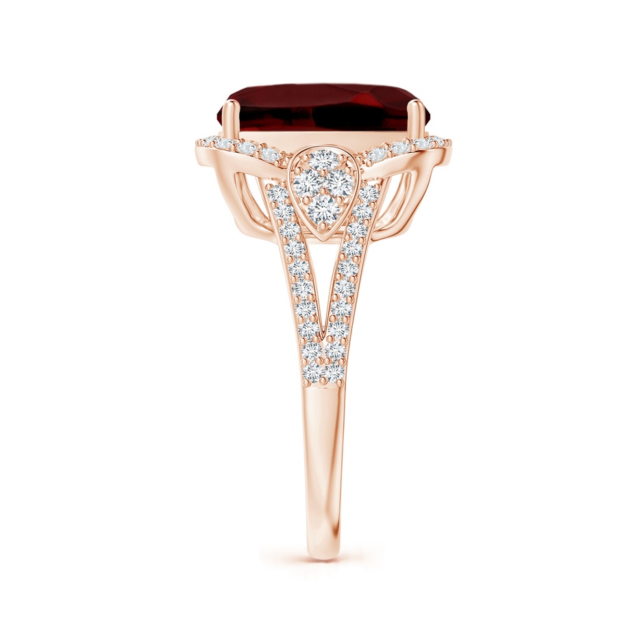 12x10mm AAAA Cushion Garnet Split Shank Cocktail Ring with Pear Motif in Rose Gold side 2