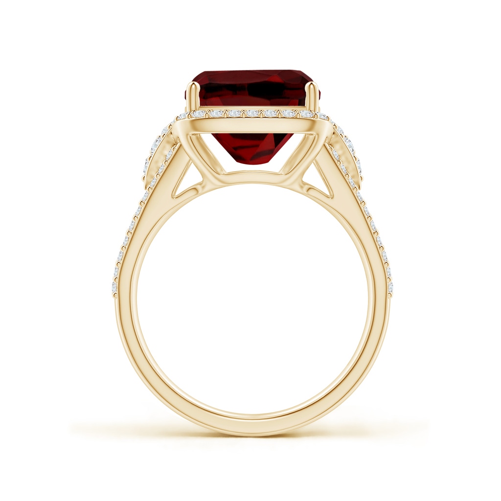 12x10mm AAAA Cushion Garnet Split Shank Cocktail Ring with Pear Motif in Yellow Gold Side 1