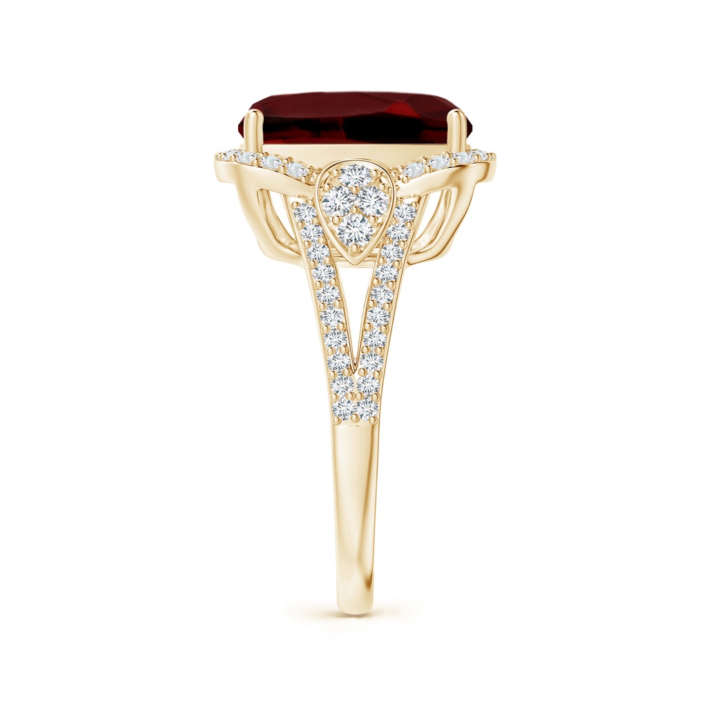 12x10mm AAAA Cushion Garnet Split Shank Cocktail Ring with Pear Motif in Yellow Gold Side 2