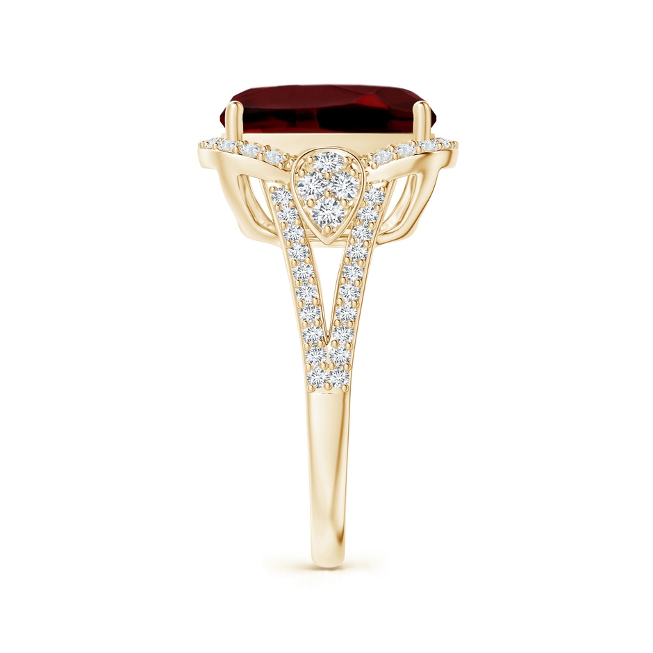 12x10mm AAAA Cushion Garnet Split Shank Cocktail Ring with Pear Motif in Yellow Gold side 2