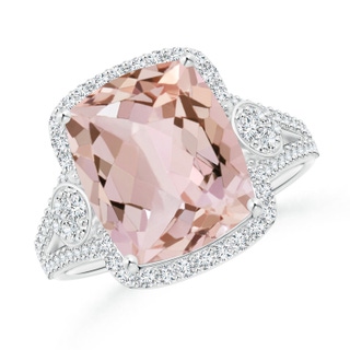 12x10mm AA Cushion Morganite Split Shank Cocktail Ring with Pear Motif in P950 Platinum