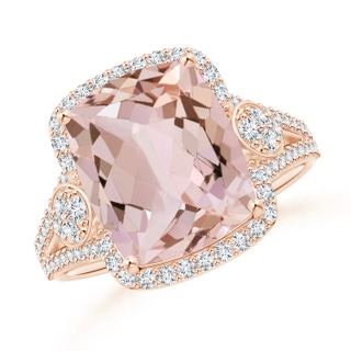 12x10mm AA Cushion Morganite Split Shank Cocktail Ring with Pear Motif in Rose Gold