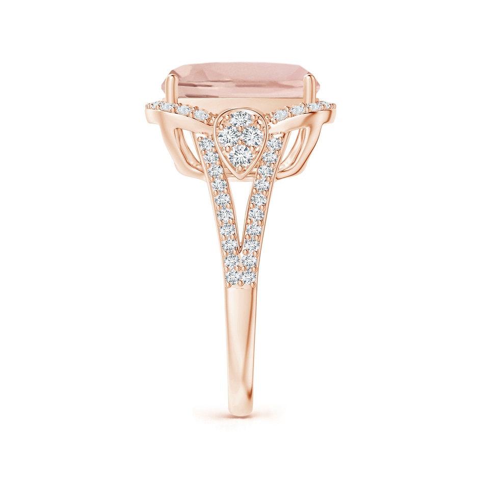 12x10mm AA Cushion Morganite Split Shank Cocktail Ring with Pear Motif in Rose Gold side 2