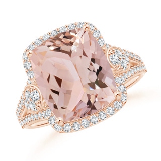 12x10mm AAA Cushion Morganite Split Shank Cocktail Ring with Pear Motif in Rose Gold