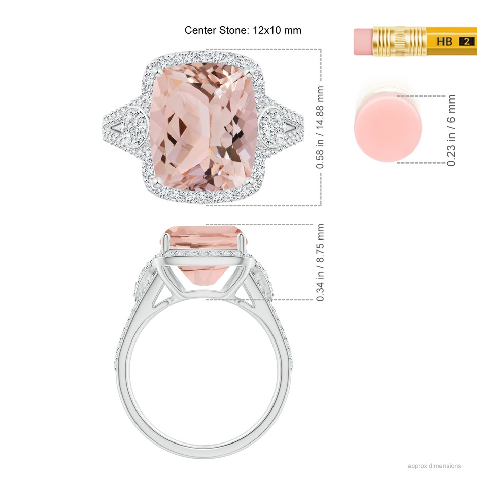 12x10mm AAA Cushion Morganite Split Shank Cocktail Ring with Pear Motif in White Gold ruler