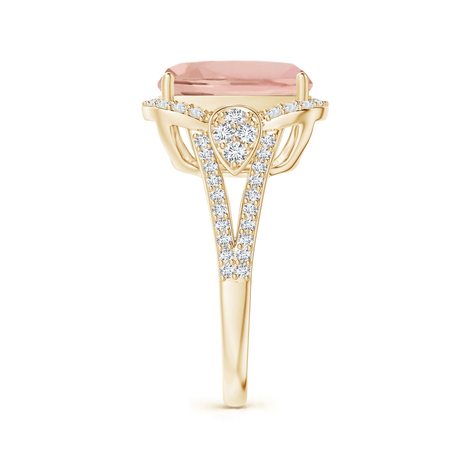 12x10mm AAA Cushion Morganite Split Shank Cocktail Ring with Pear Motif in Yellow Gold Side 2