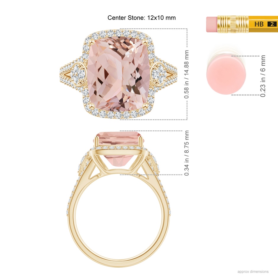 12x10mm AAA Cushion Morganite Split Shank Cocktail Ring with Pear Motif in Yellow Gold Ruler