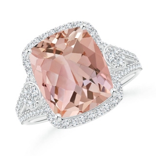 12x10mm AAAA Cushion Morganite Split Shank Cocktail Ring with Pear Motif in P950 Platinum