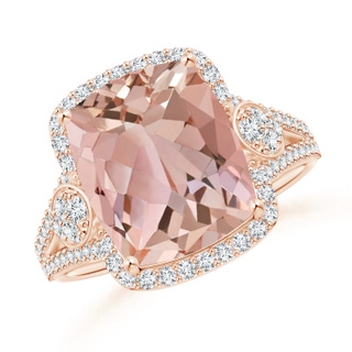 12x10mm AAAA Cushion Morganite Split Shank Cocktail Ring with Pear Motif in Rose Gold