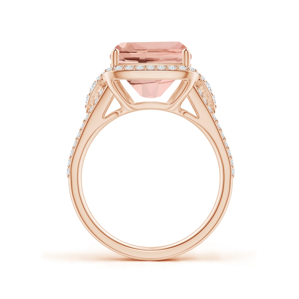 12x10mm AAAA Cushion Morganite Split Shank Cocktail Ring with Pear Motif in Rose Gold Side 1