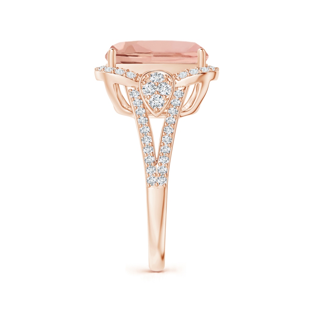 12x10mm AAAA Cushion Morganite Split Shank Cocktail Ring with Pear Motif in Rose Gold Side 2
