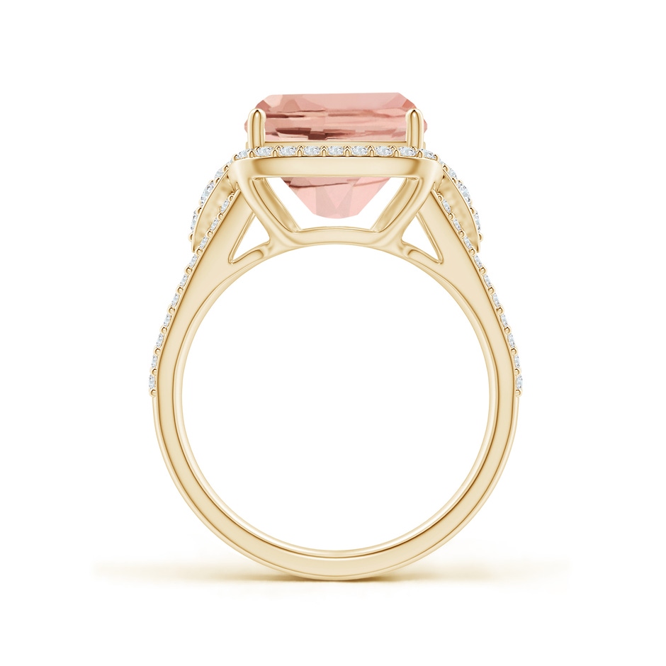 12x10mm AAAA Cushion Morganite Split Shank Cocktail Ring with Pear Motif in Yellow Gold side 1