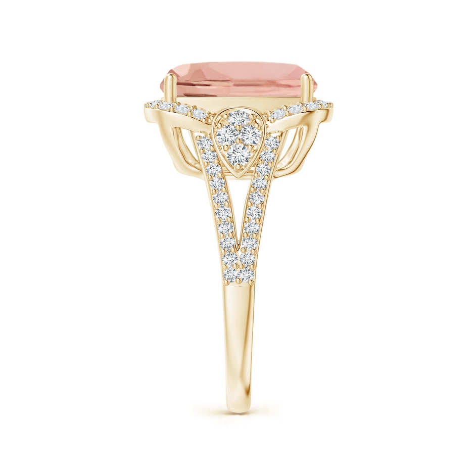 12x10mm AAAA Cushion Morganite Split Shank Cocktail Ring with Pear Motif in Yellow Gold side 2