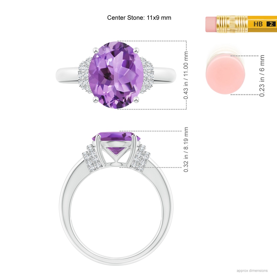11x9mm A Oval Amethyst Cocktail Ring with Diamond Accents in White Gold ruler