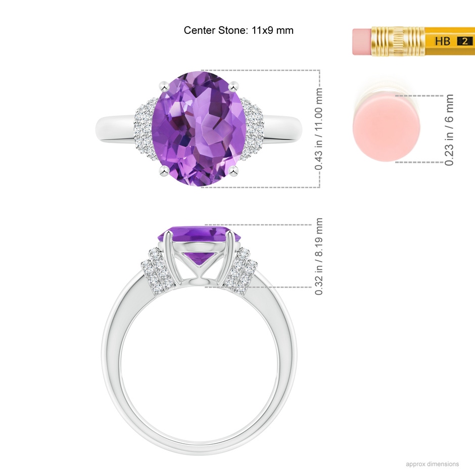 11x9mm AA Oval Amethyst Cocktail Ring with Diamond Accents in P950 Platinum ruler