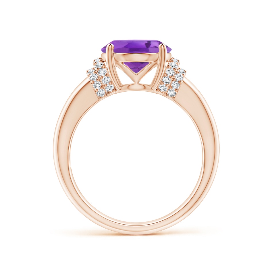 11x9mm AA Oval Amethyst Cocktail Ring with Diamond Accents in Rose Gold side 1