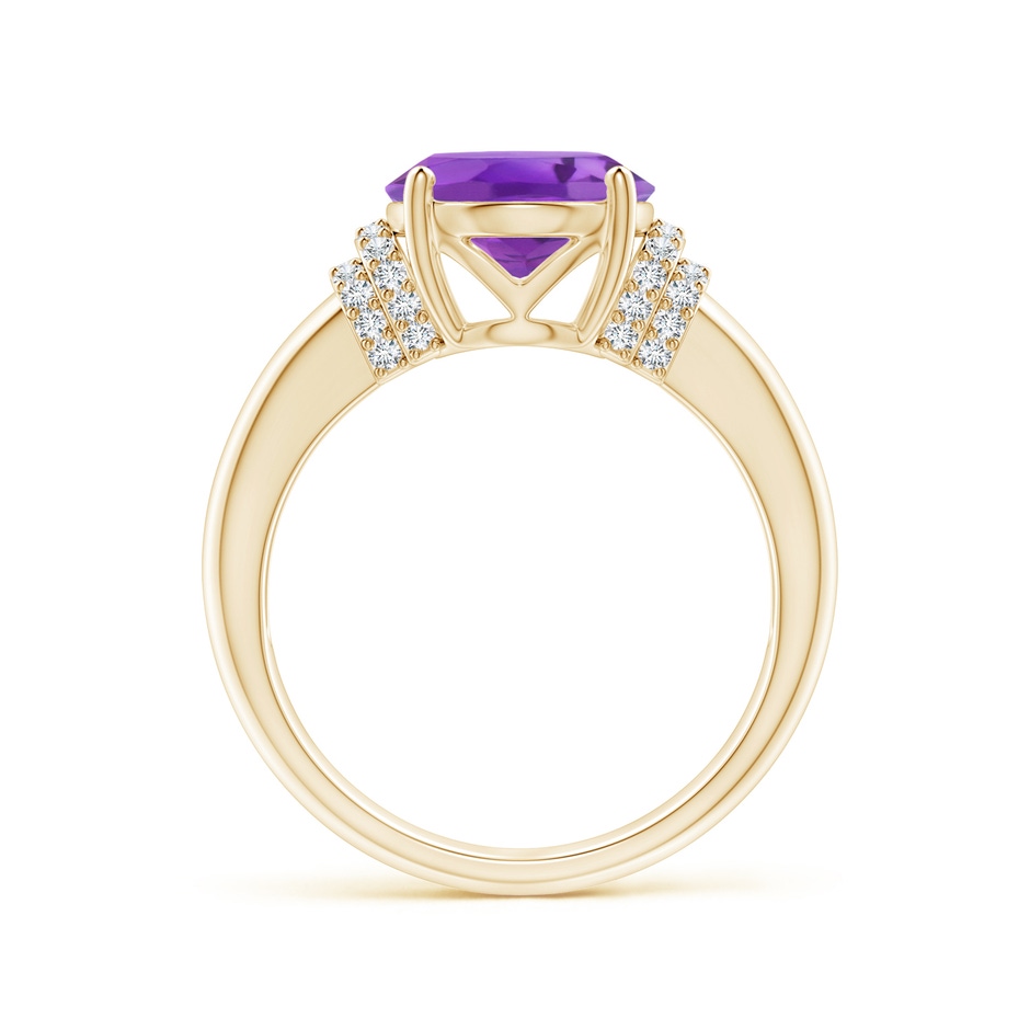 11x9mm AA Oval Amethyst Cocktail Ring with Diamond Accents in Yellow Gold side 1