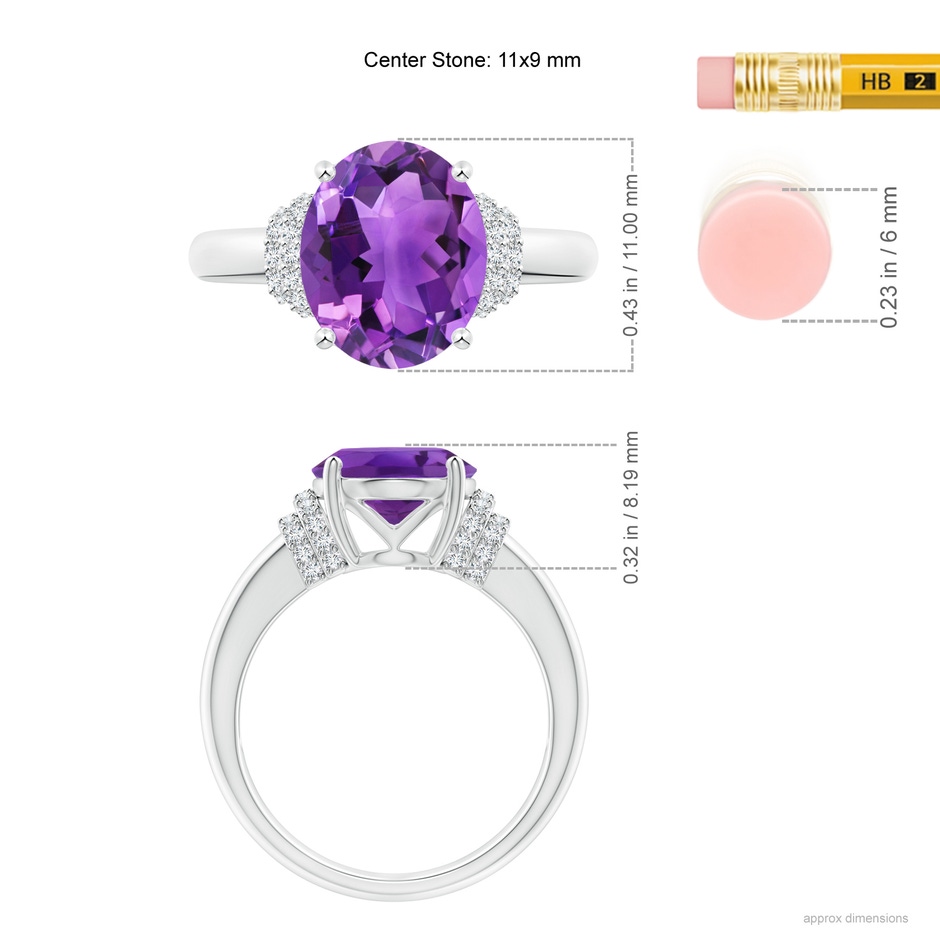 11x9mm AAA Oval Amethyst Cocktail Ring with Diamond Accents in P950 Platinum ruler