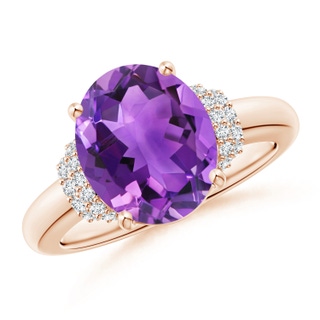 11x9mm AAA Oval Amethyst Cocktail Ring with Diamond Accents in Rose Gold