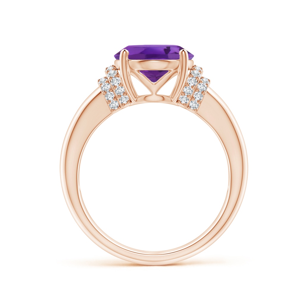 11x9mm AAA Oval Amethyst Cocktail Ring with Diamond Accents in Rose Gold Side 1