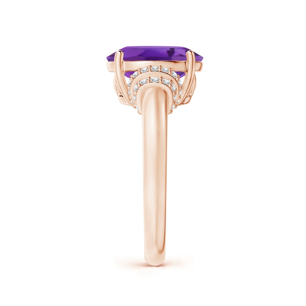 11x9mm AAA Oval Amethyst Cocktail Ring with Diamond Accents in Rose Gold Side 2
