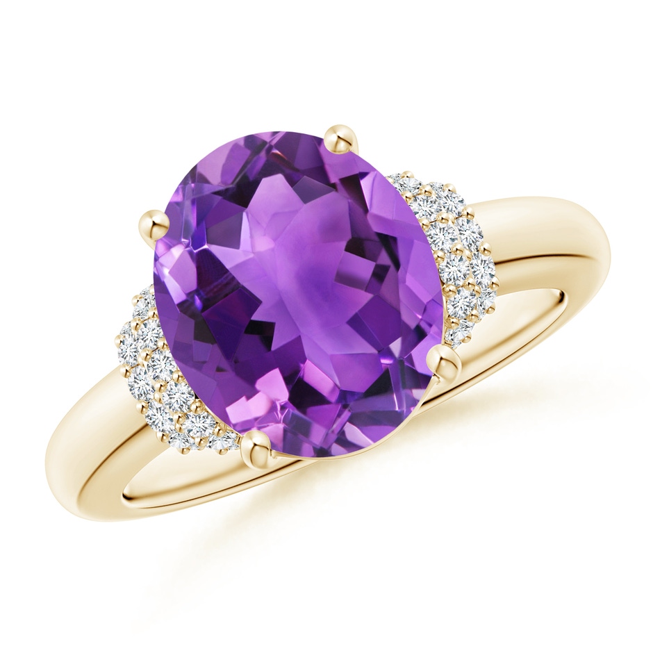 11x9mm AAA Oval Amethyst Cocktail Ring with Diamond Accents in Yellow Gold 