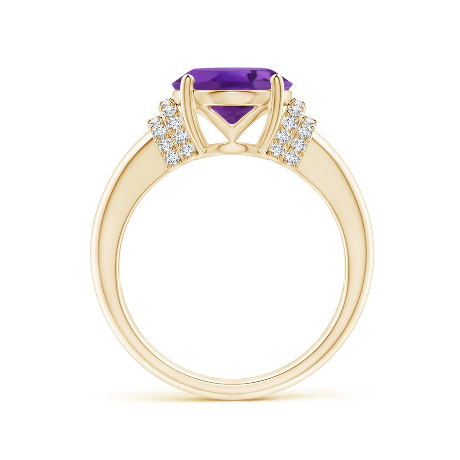 11x9mm AAA Oval Amethyst Cocktail Ring with Diamond Accents in Yellow Gold side 1