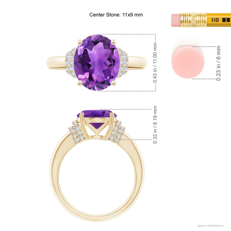 11x9mm AAA Oval Amethyst Cocktail Ring with Diamond Accents in Yellow Gold ruler