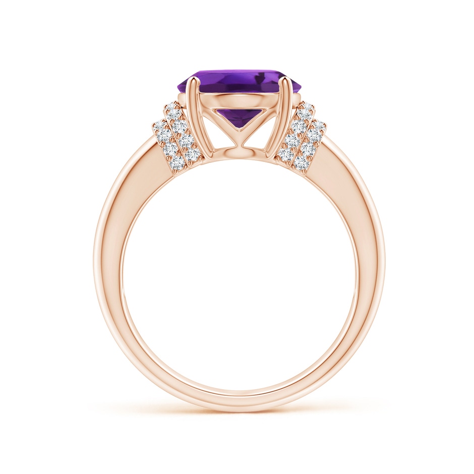 11x9mm AAAA Oval Amethyst Cocktail Ring with Diamond Accents in Rose Gold side 1
