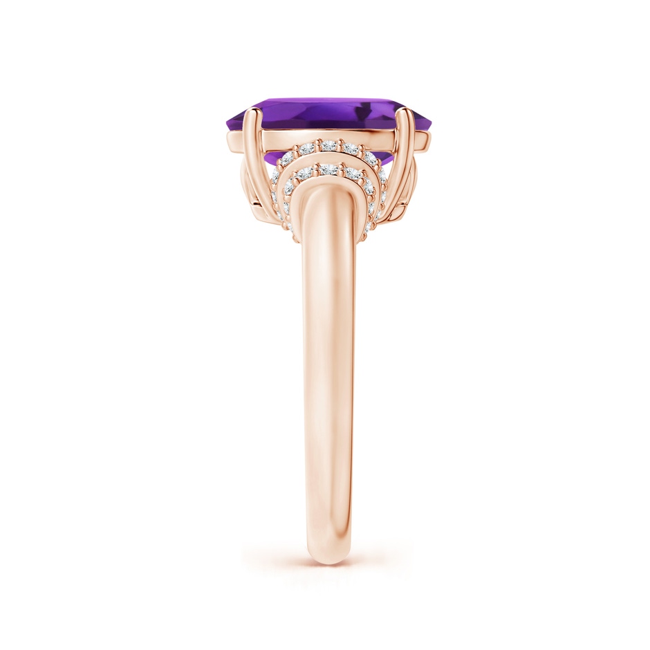 11x9mm AAAA Oval Amethyst Cocktail Ring with Diamond Accents in Rose Gold side 2