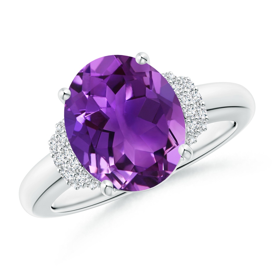 11x9mm AAAA Oval Amethyst Cocktail Ring with Diamond Accents in White Gold 