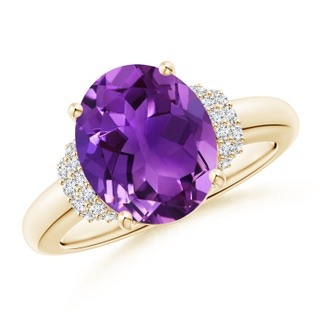 11x9mm AAAA Oval Amethyst Cocktail Ring with Diamond Accents in Yellow Gold