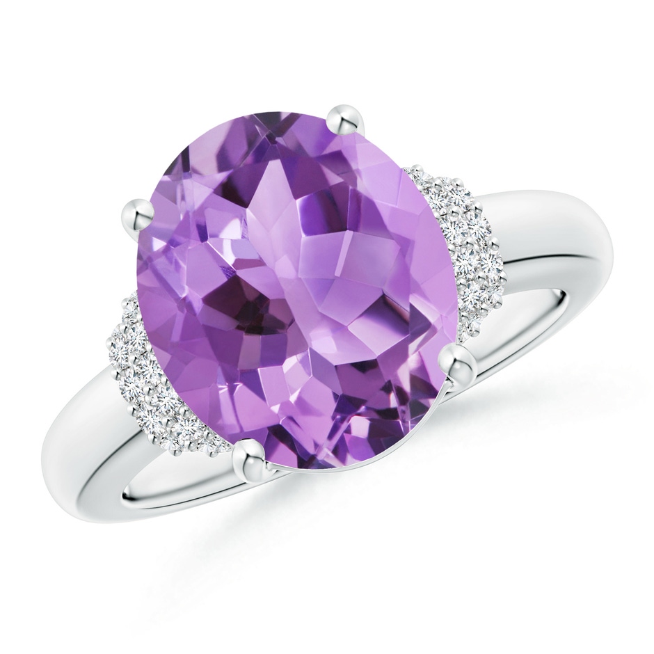 12x10mm A Oval Amethyst Cocktail Ring with Diamond Accents in White Gold 