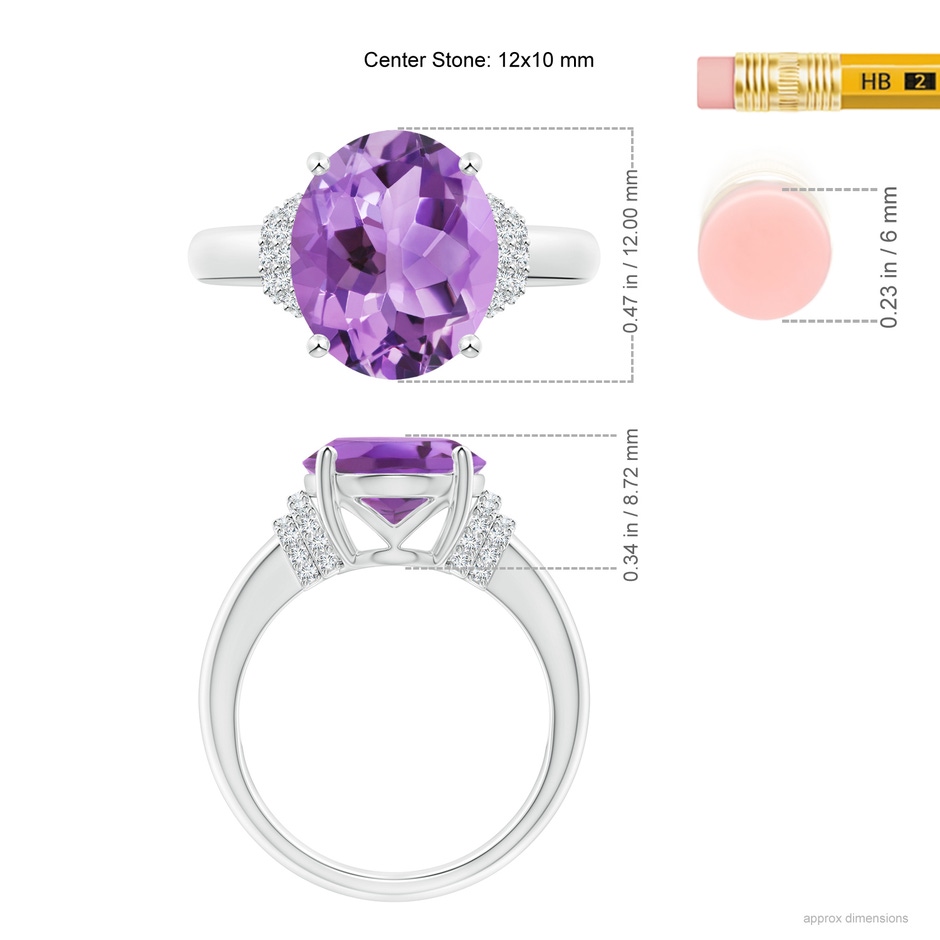 12x10mm A Oval Amethyst Cocktail Ring with Diamond Accents in White Gold ruler