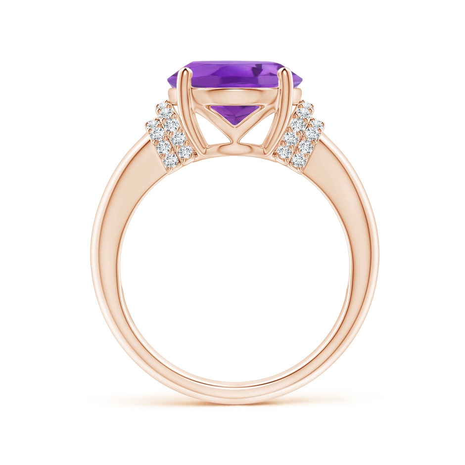 12x10mm AA Oval Amethyst Cocktail Ring with Diamond Accents in Rose Gold side 1