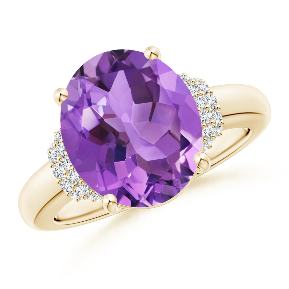 12x10mm AA Oval Amethyst Cocktail Ring with Diamond Accents in Yellow Gold 