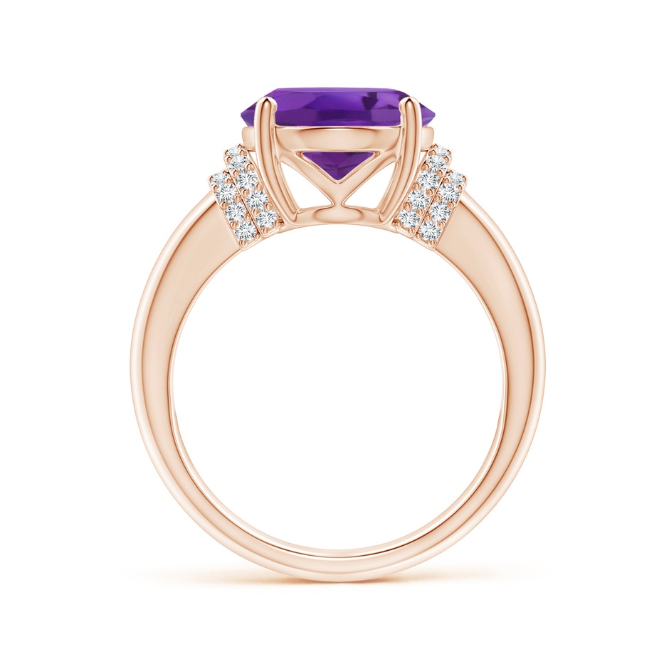 12x10mm AAA Oval Amethyst Cocktail Ring with Diamond Accents in Rose Gold side 1