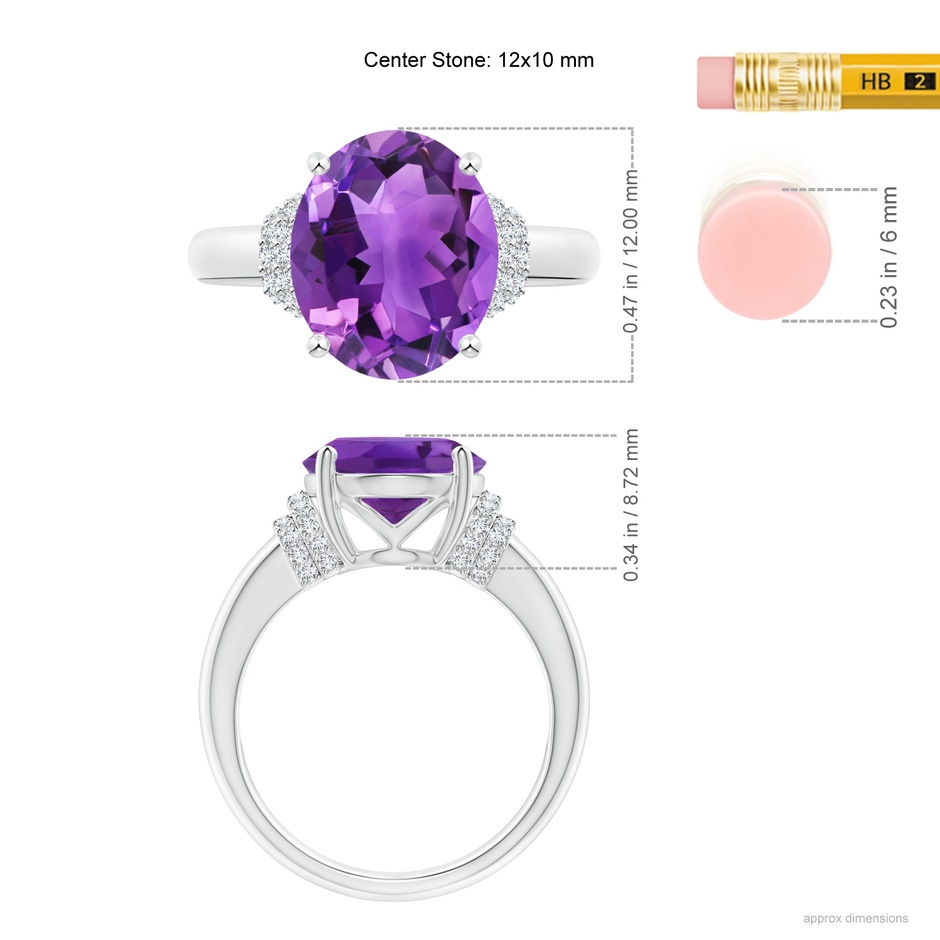 12x10mm AAA Oval Amethyst Cocktail Ring with Diamond Accents in White Gold ruler
