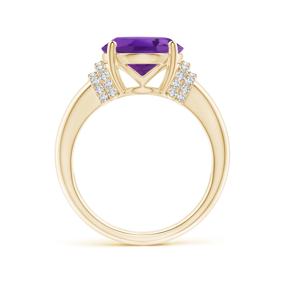 12x10mm AAA Oval Amethyst Cocktail Ring with Diamond Accents in Yellow Gold side 1