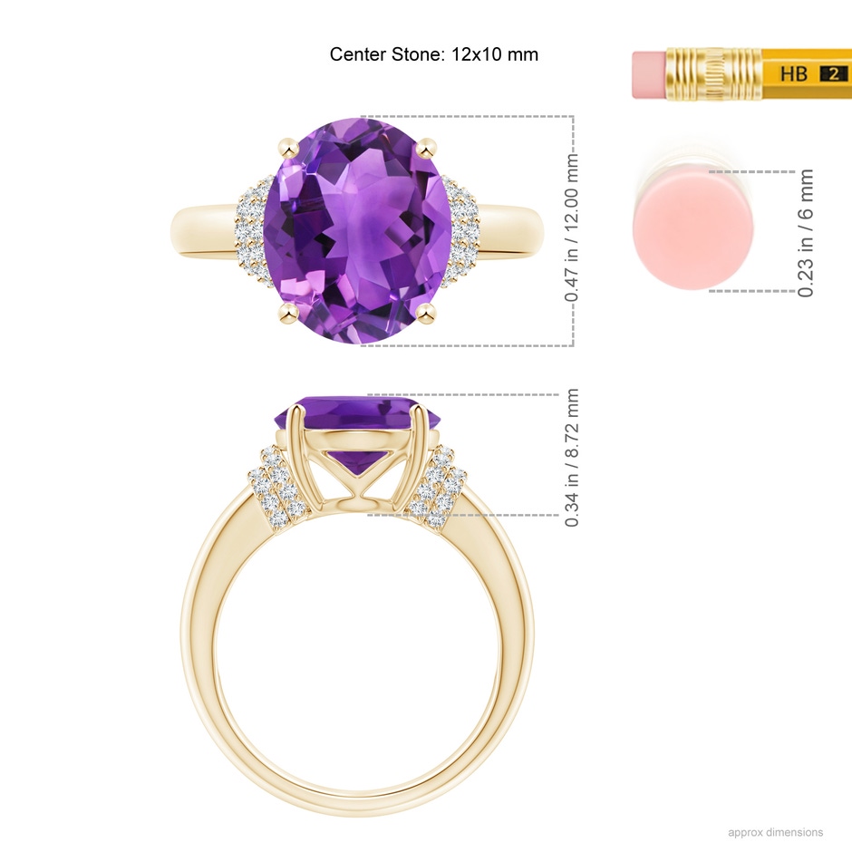 12x10mm AAA Oval Amethyst Cocktail Ring with Diamond Accents in Yellow Gold ruler